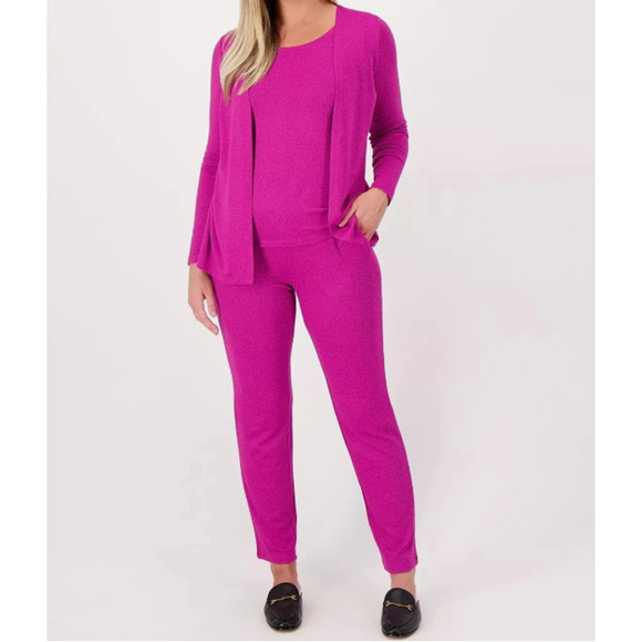 Sport Savvy Sz 1X Cardi 2fer & Pants Set Heathered Fuchsia Soft Jersey A548333 - Picture 1 of 14